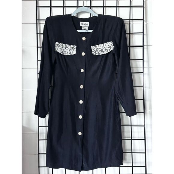 Vintage California Lover Button Up Dress Womens 3‎ Black 80s Whimsigoth Lace - Picture 1 of 11